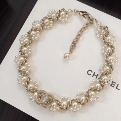 Replica Chanel Chain and Pearl Necklace Silver/White 2018 CE01297