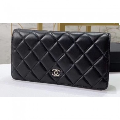 Replica Chanel Classic Long Bi-fold Wallet 31566 Lambskin Black CE02527