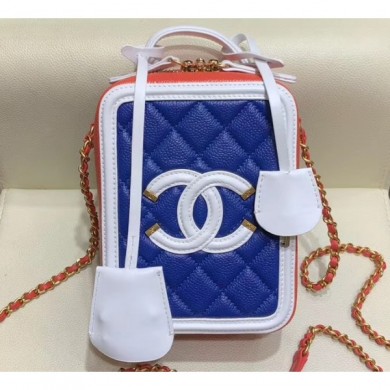 Replica Chanel Grained Calfskin CC Filigree Vanity Case Bag AS0988 Blue 2019 CE03999