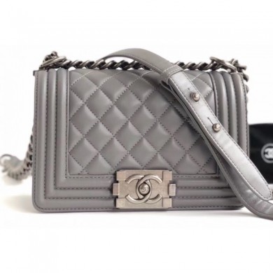 Replica Chanel Lambskin Boy Flap Small Bag Gray/Silver CE02158