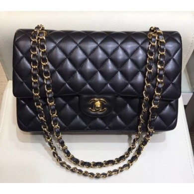 Replica Chanel Lambskin Classic Flap Medium Bag A01112 Black with Gold Hardware 2018 CE03613