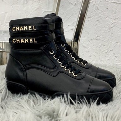 Replica Chanel Lambskin High-Top Sneakers G34967 Black 2019 Collection CE02980