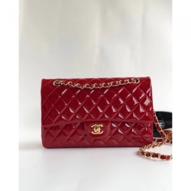 Replica Chanel Patent Calfskin Medium Classic Flap Bag A1112 Red（Gold Hardware） Collection CE03909