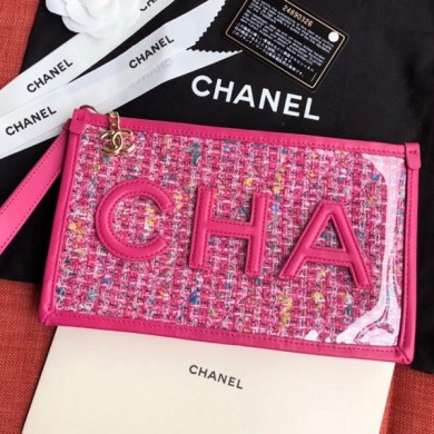 Replica Chanel PVC and Tweed Small Pouch AP0359 Pink 2019 Collection CE01384