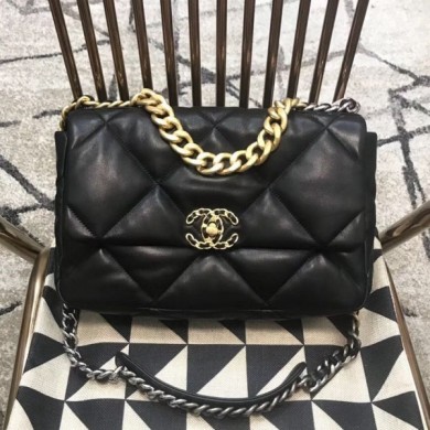 Replica Chanel Quilted Goatskin 19 Large Flap Bag AS1161 Black 2019 Collection CE03057