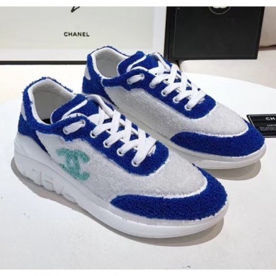 Replica Chanel Terry-cloth & Goatskin Classic Sneaker White/Blue 2020 Collection CE02025