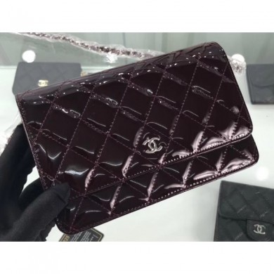 Replica Chanel Wallet On Chain WOC Bag in Patent Leather Date Red/Silver CE02493