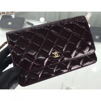 Replica Cheap Chanel Wallet On Chain WOC Bag in Patent Leather Date Red/Gold CE02346
