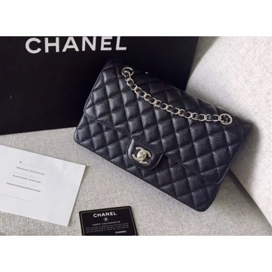 Replica High Quality Chanel original quality Medium Classic Flap Bag 1112 black in caviar Leather with silver Hardware CE00906