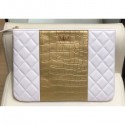 AAA 1:1 Chanel Reissue 2.55 Lambskin and Crocodile Embossed Calfskin Pouch Clutch Bag A82725 White/Gold 2019 CE03596