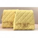 Best Chanel Lambskin with Imitation Pearls Side Pack Bag AS0614 Yellow 2019 CE04254