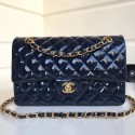 Best Chanel Patent Calfskin Medium Classic Flap Bag A1112 Deep Blue（Gold Hardware） Collection CE02090
