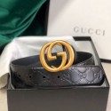 Best Gucci GG Embossed Leather Belt 34mm with GG Buckl Black 02 Collection CE03570