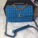 Chanel 19 Houndstooth Tweed Small Flap Bag AS1160 Blue 2019 Collection CE01596