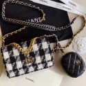 Chanel 19 Houndstooth Tweed Wallet on Chain WOC and Coin Purse AP0985 Black/White 2019 Collection CE03948