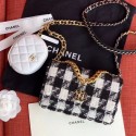 Chanel 19 Houndstooth Tweed Wallet on Chain WOC and Coin Purse AP0985 White/Black 2019 Collection CE01148