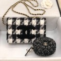 Chanel 19 Houndstooth Tweed Wallet on Chain WOC and Coin Purse Black/White 2019 Collection CE03483