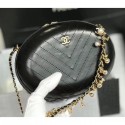 Chanel Calfskin Chevron Evening Bag With Pearls Chain Black 2019 CE03854