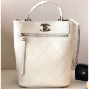 Chanel Calfskin Front Zip Large Bucket Bag AS0578 White 2019 CE02924