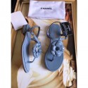 Chanel Camellia Thong Sandals Blue 2019 CE03204