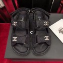 Chanel Canvas Strap Crystal CC Flat Sandals G3445 Black 2020 Collection CE02752