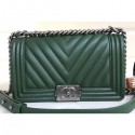 Chanel Caviar Leather Chevron Boy Flap Medium Bag Green/Silver CE02664