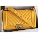 Chanel Caviar Leather Chevron Boy Flap Medium Bag Yellow/Gold CE01382