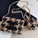 Chanel CC Houndstooth Tweed Wallet on Chain WOC and Coin Purse Beige/Black 2019 Collection CE03222