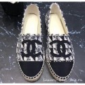 Chanel CC Logo Tweed Fabric Espadrilles G34436 Black 2019 CE01939