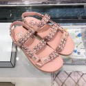 Chanel Chain Leather Strap Flat Sandals Pink 2020 Collection CE01098