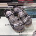 Chanel Chain Leather Strap Flat Sandals Silver 2020 Collection CE03432