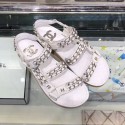 Chanel Chain Leather Strap Flat Sandals White 2020 Collection CE02882