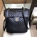 Chanel chevron calfskin large Backpack Bag black with gold hardware CE02855