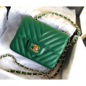Chanel chevron caviar leather 1115 classic flap bag green with golden hardware CE02672