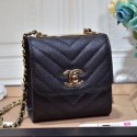 Chanel Chevron Grained Calfskin Clutch with Chain A81633 Black 2019 Collection CE01706
