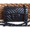 Chanel Chevron So Black Small Classic Flap Bag 1116 in Lambskin CE02017