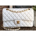 Chanel Classic Flap Medium Bag A1112 White in Sheepskin Leather with Gold Hardware CE01122