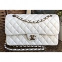 Chanel Classic Flap Medium Bag A1112 White in Sheepskin Leather with Silver Hardware CE03284