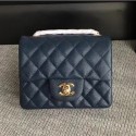 Chanel Classic Flap Mini Bag A1115 in Caviar Leather Sapphire with Golden Hardware CE01270