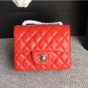 Chanel Classic Flap Mini Bag A1115 in Lambskin Leather Red with Silver Hardware CE01884