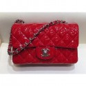 Chanel Classic Flap Small Bag A01116 Red in Patent Leather with Silver Hardware CE02152