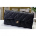 Chanel Classic Long Flap Wallet 30077 Grained Calfskin Black/Gold CE00665