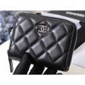 Chanel Classic Small Zipped Card Holder 60086 Lambskin Black/Silver CE04379