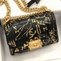 Chanel Crocodile Embossed Graffiti Leather Small Boy Flap Bag A67085 Black 2019 Collection CE03521