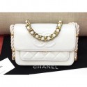 Chanel Crumpled Calfskin Cotton Strap Flap Bag AS0074 White 2019 CE02457