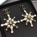 Chanel Crystal and Pearl Snowflake Short Earrings AB2323 White/Black 2019 Collection CE03062