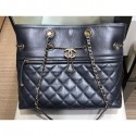 Chanel Drawstring Shopping Tote Bag with Zip Dark Silver Gray 2019 CE04091