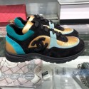 Chanel Fabric and Suede Sneakers G34360 Black/Turquoise/Gold 2019 Collection CE02422