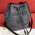 Chanel Fabric Logo Print Small Drawstring Bucket Bag Black 2019 Collection CE02958