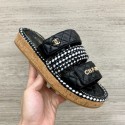 Chanel Flat Cord Slide Sandals G34603 Black/Ivory White 2019 Collection CE04060